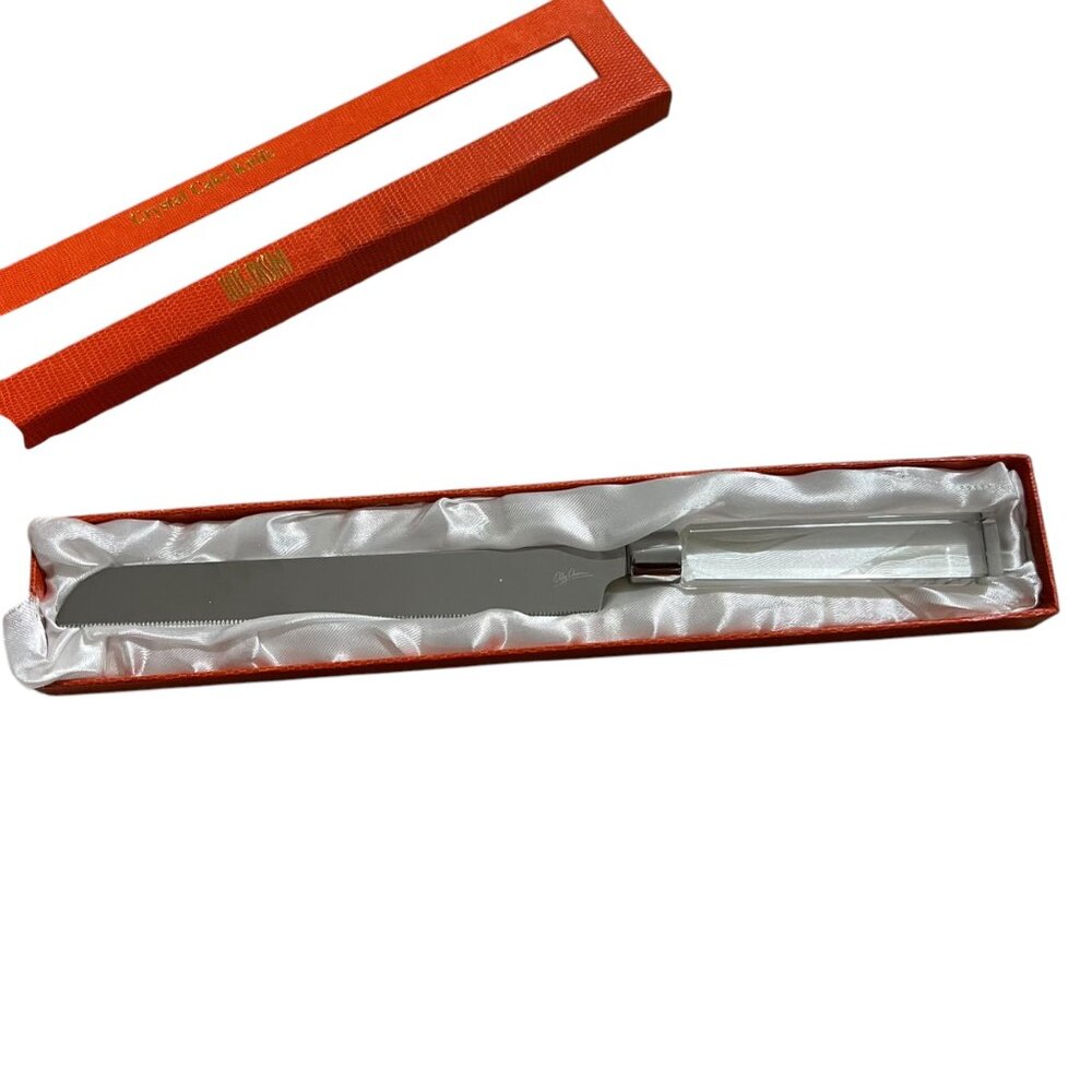 Oleg Cassini‎ Clear Crystal Cake Knife In Orange Satin Lined Gift Box